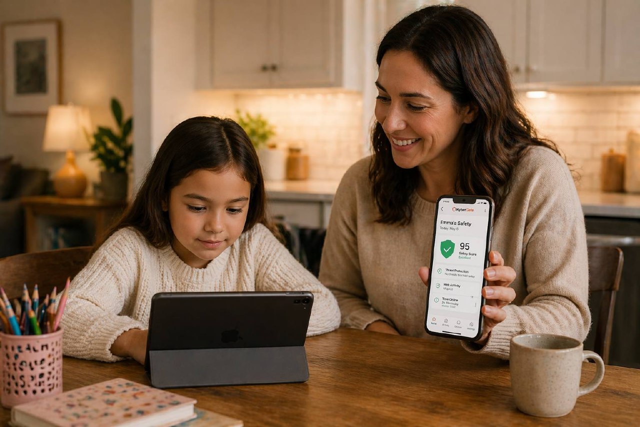 Parent and child using KyberGate Parent Portal together